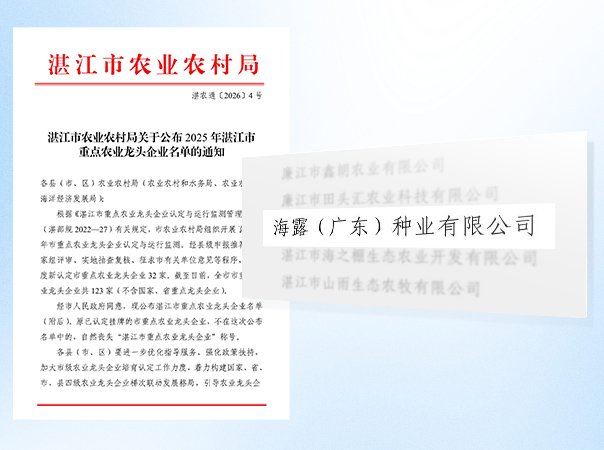 J9集团国际站种业公司被认定为湛江市农业龙头企业